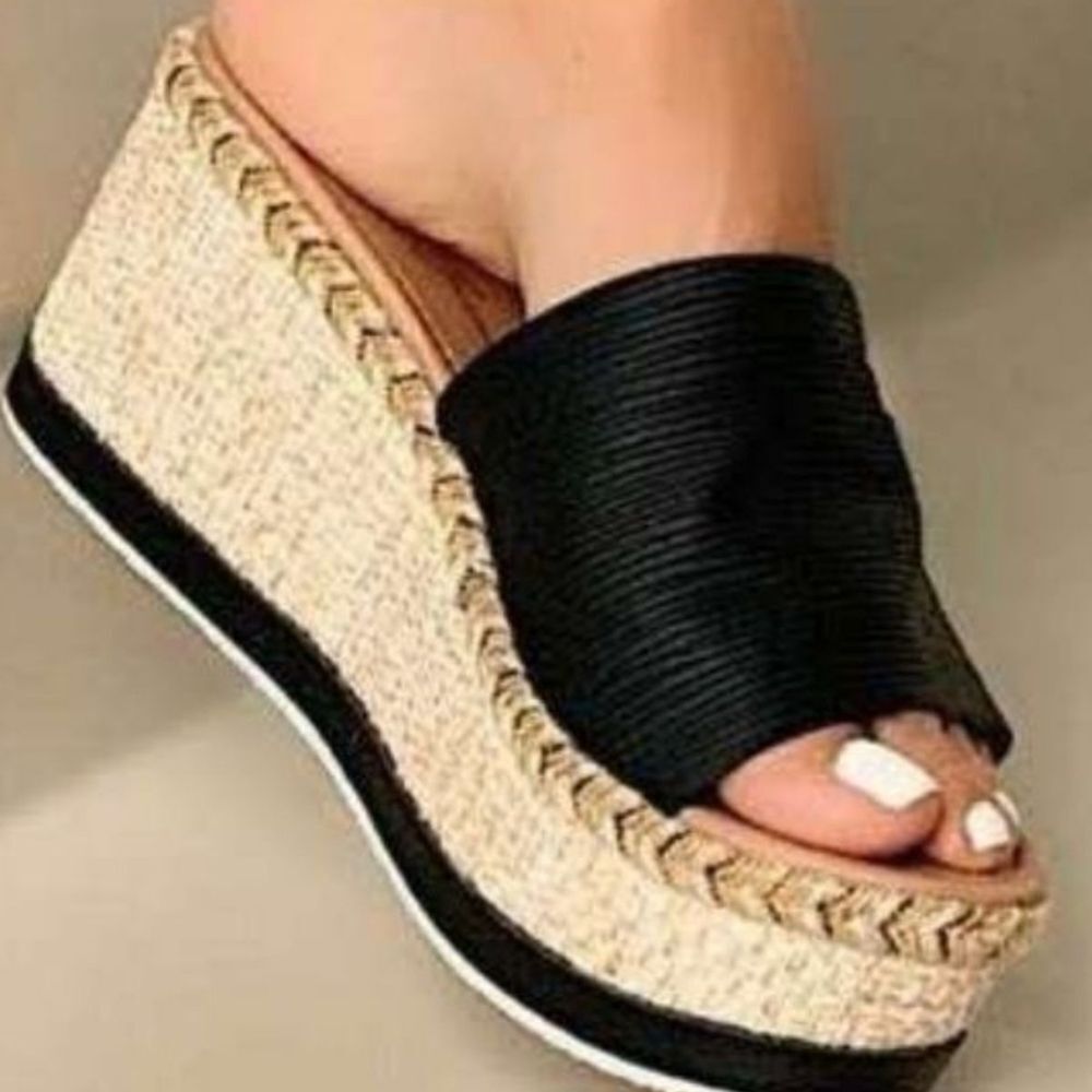 Suede Feel Wide Strap Espadrille Foam Buttom womens shoe Black sz 8 - Picture 5 of 6